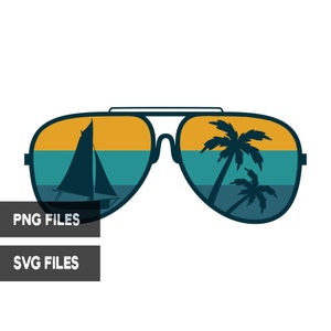 Sailboat Palm Trees Sunglasses Retro PNG SVG Clipart Sun Palette Beach ...