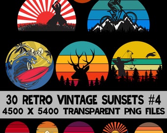 Retro Vintage Sunsets Multi Pack #4 30 Adventure Logos Clip Art PNG Graphics Commercial License