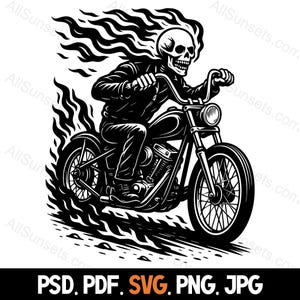 Teschio motociclista con silhouette di fiamme SVG png psd jpg pdf Tipi di file vettoriali Uso domestico o commerciale anche per stampa su richiesta