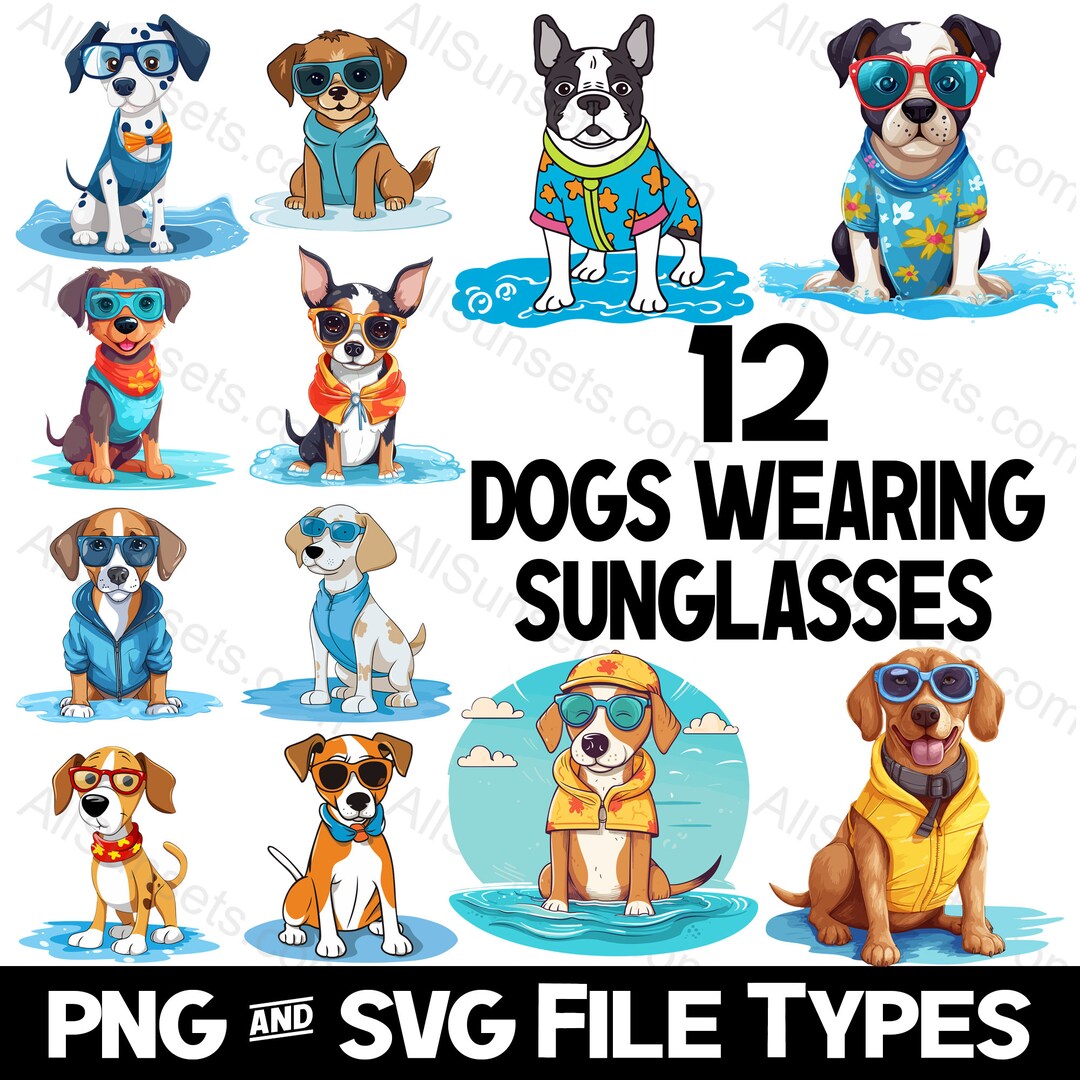 Dogs Wearing Sunglasses SVG PNG File Types 12 Pack Pitbull - Etsy