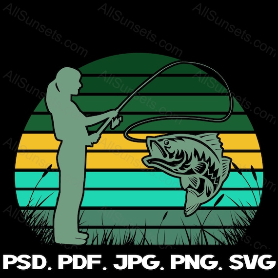 Female Bass Fishing Retro Sunset Svg Png Jpg Pdf Psd File Types