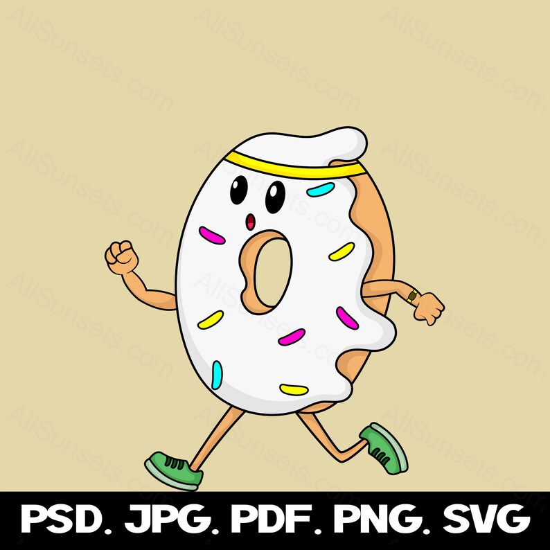 Frosted Donut Running Exercise Fitness svg png pdf psd jpg Files Clipart Getting Healthy Jogging 5K Headband Health Cricut Commercial Use