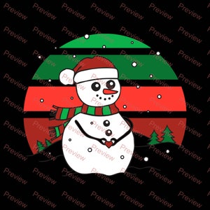 Schneemann Herz Weihnachten Retro Sonnenuntergang Clipart PNG 300 DPI Transparent Xmas Kommerzielle Nutzung Print on Demand Grafiken
