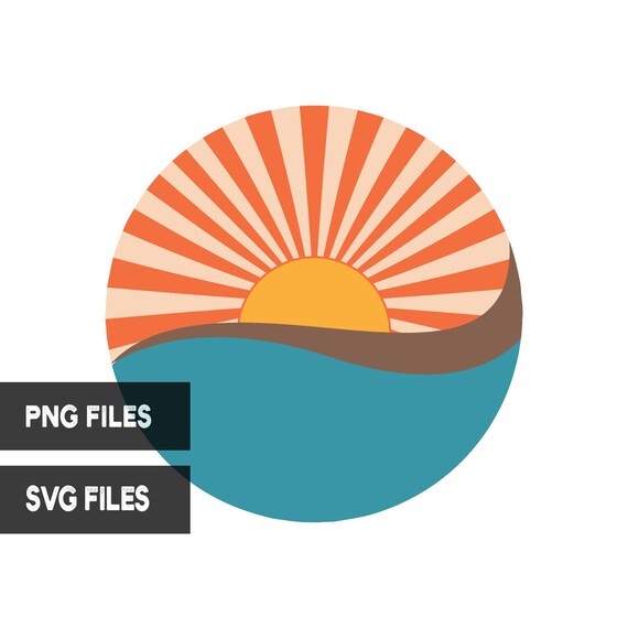 Download Retro Vintage Sunset Png And Svg Cut File Clipart Ocean Waves Etsy