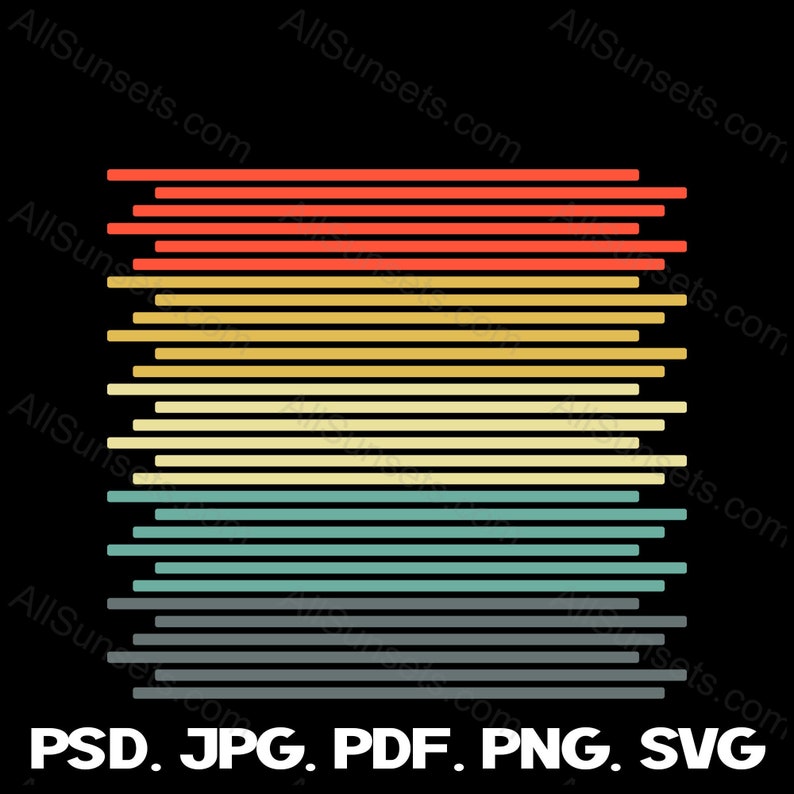 Retro Sunset Horizontal Bars svg png jpg psd pdf File Types Graphic Clipart Commercial Use or Print on Demand