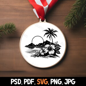 Tropical Hibiscus Flowers Beach Scene Silhouette Svg Png Psd Jpg Pdf ...
