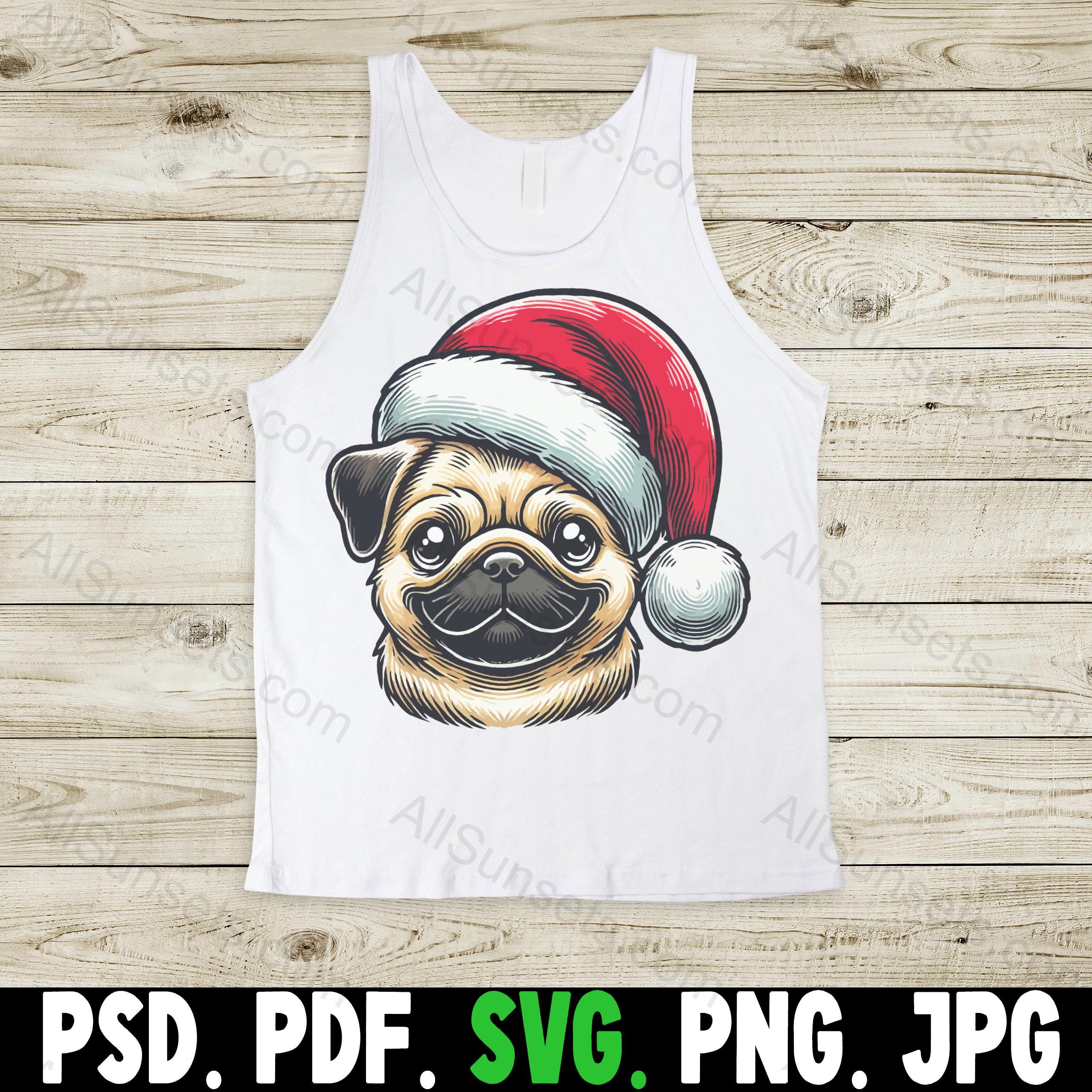 Cute Pug Wearing Santa Cap Svg Png Jpg Pdf, Psd is Single-layer File ...
