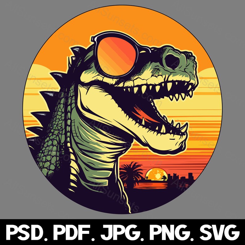 Dinosaur Sunglasses Retro Sunset Svg Png Jpg Pdf Psd File Etsy
