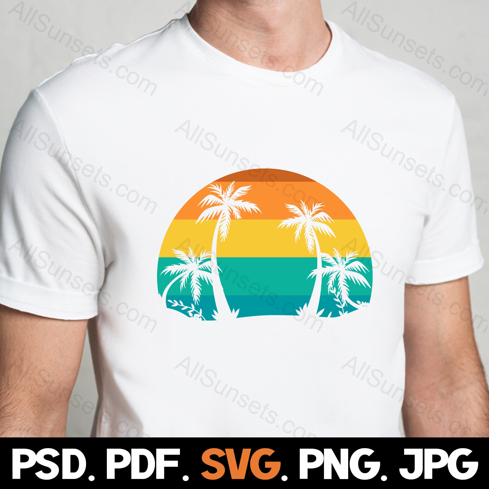 Retro Vintage Sunset PNG and SVG Cut File Beach Palm Trees Orange ...