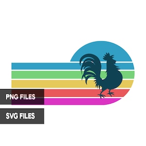 Chicken Rooster Retro Sunset PNG and SVG Files Farm Animal Clipart Print on Demand Commercial Use Graphics