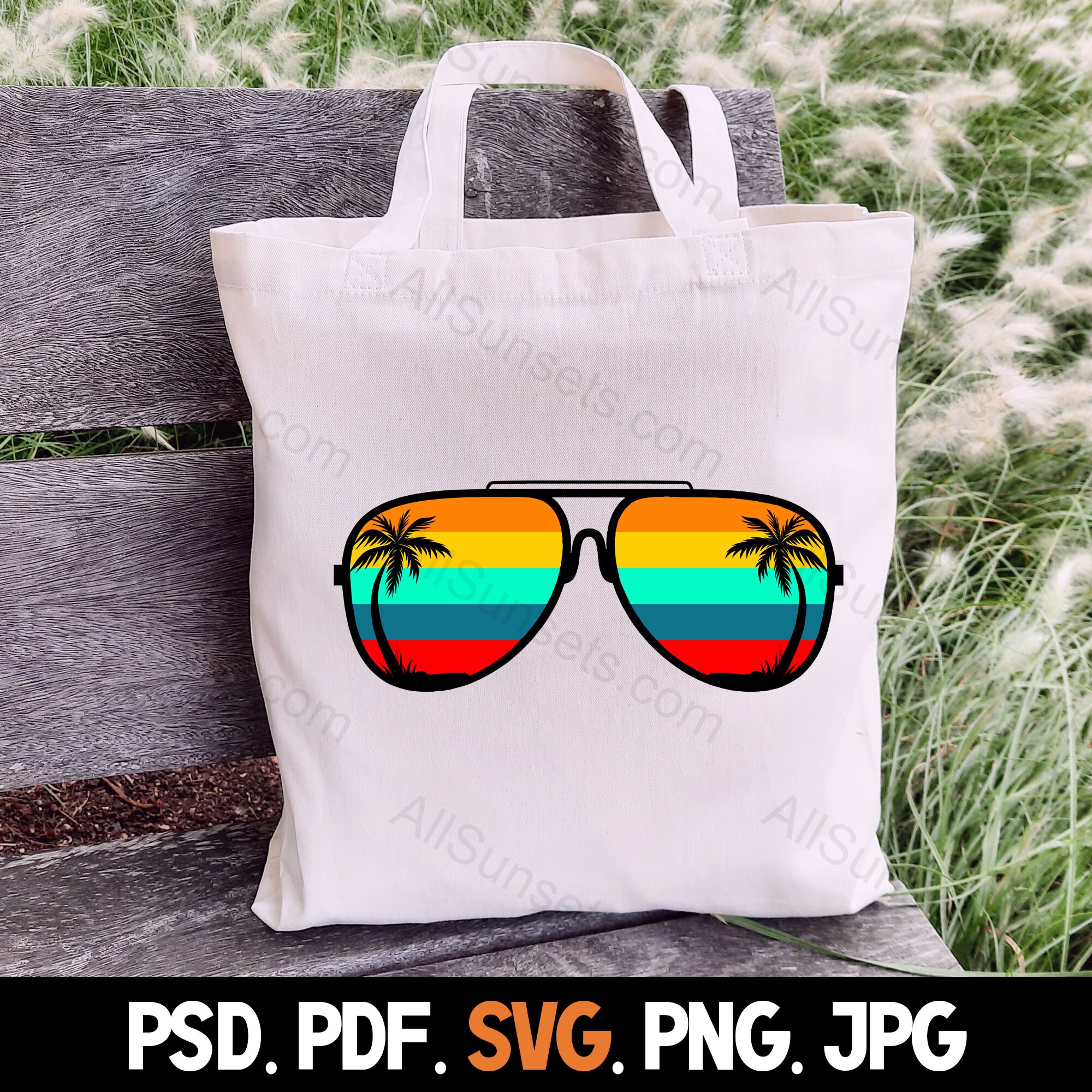 Palm Tree Retro Sunglasses Svg Png Jpg Psd Pdf File Types Beach