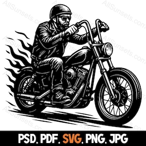 Motard motard motocycliste flammes Silhouette SVG png psd jpg pdf Types de fichiers vecteur usage domestique et commercial pour impression à la demande