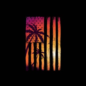 Praia pôr do sol nascer do sol vintage bandeira americana arquivo PNG 4500w x 5400h transparente patriótico EUA uso comercial clipart impressão sob demanda