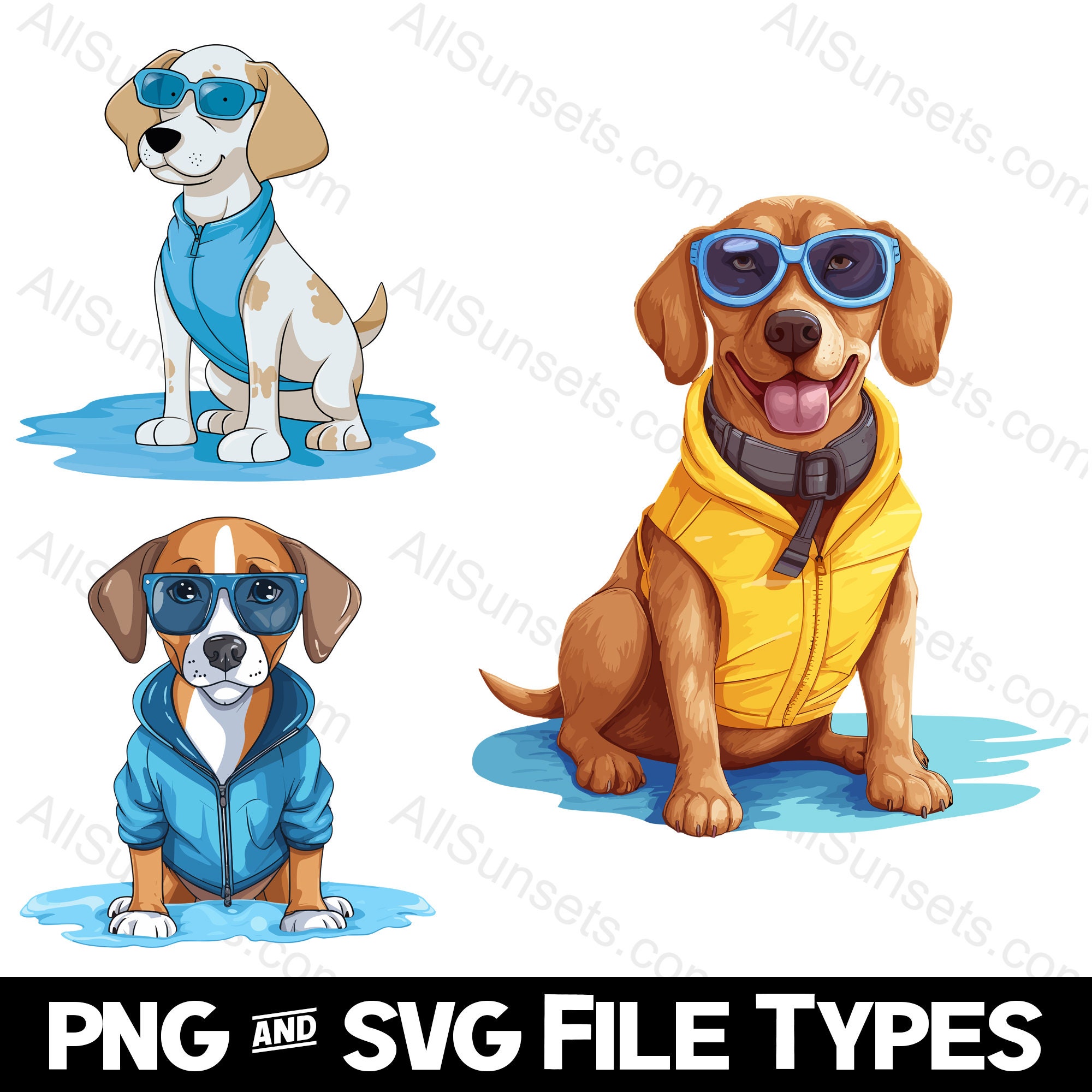 Dogs Wearing Sunglasses SVG PNG File Types 12 Pack Pitbull Chihuahua ...