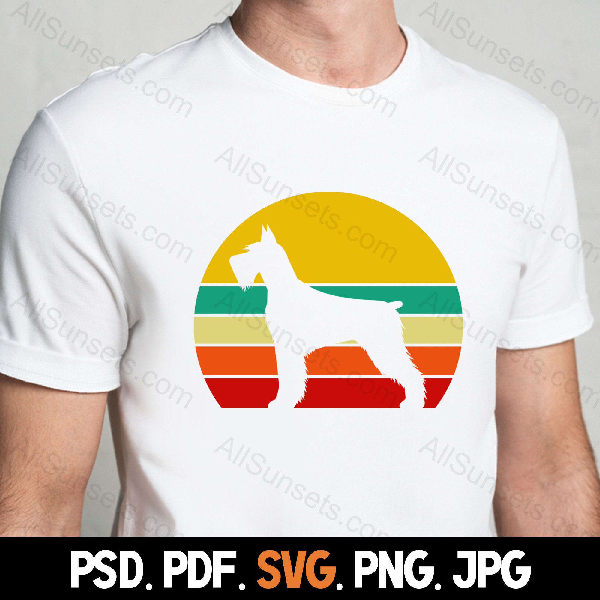 Dog Retro Vintage Sunset PNG and SVG Cut File Clipart Schnauzer Orange ...