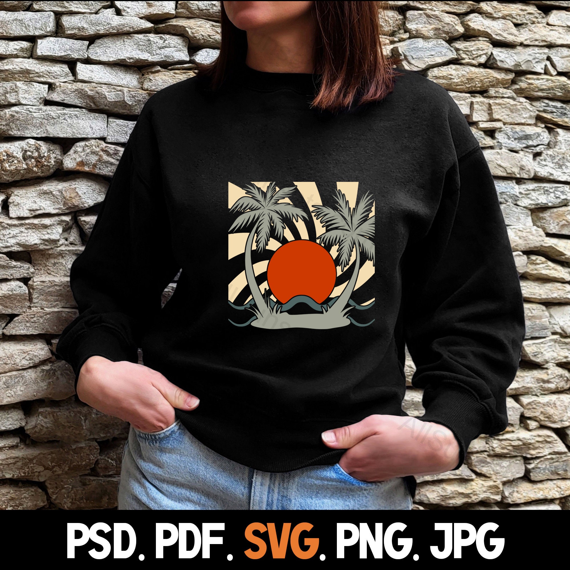 Palm Trees Retro Sunset Svg Png Jpg Pdf Psd File Types Ocean Waves ...
