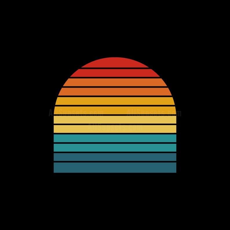 Retro Vintage Sunset PNG Clip Art Sun 6 Color Palette Instant | Etsy