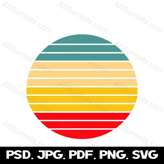 Retro Vintage Sunset png svg jpg psd pdf File Types Clipart Sun 4 Color Palette Commercial License Print on Demand Graphics