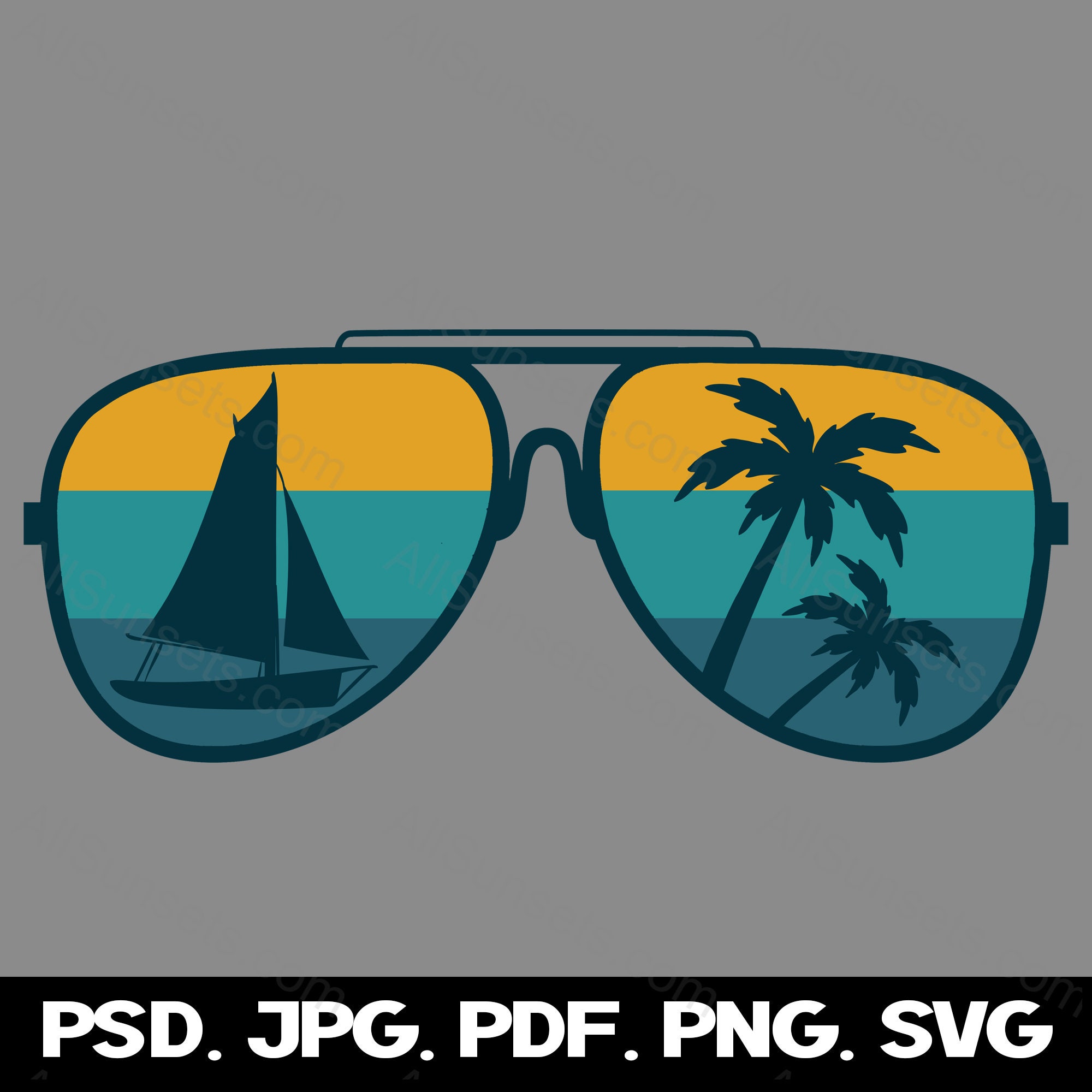 Sailboat Palm Trees Sunglasses Retro PNG SVG Clipart Sun - Etsy
