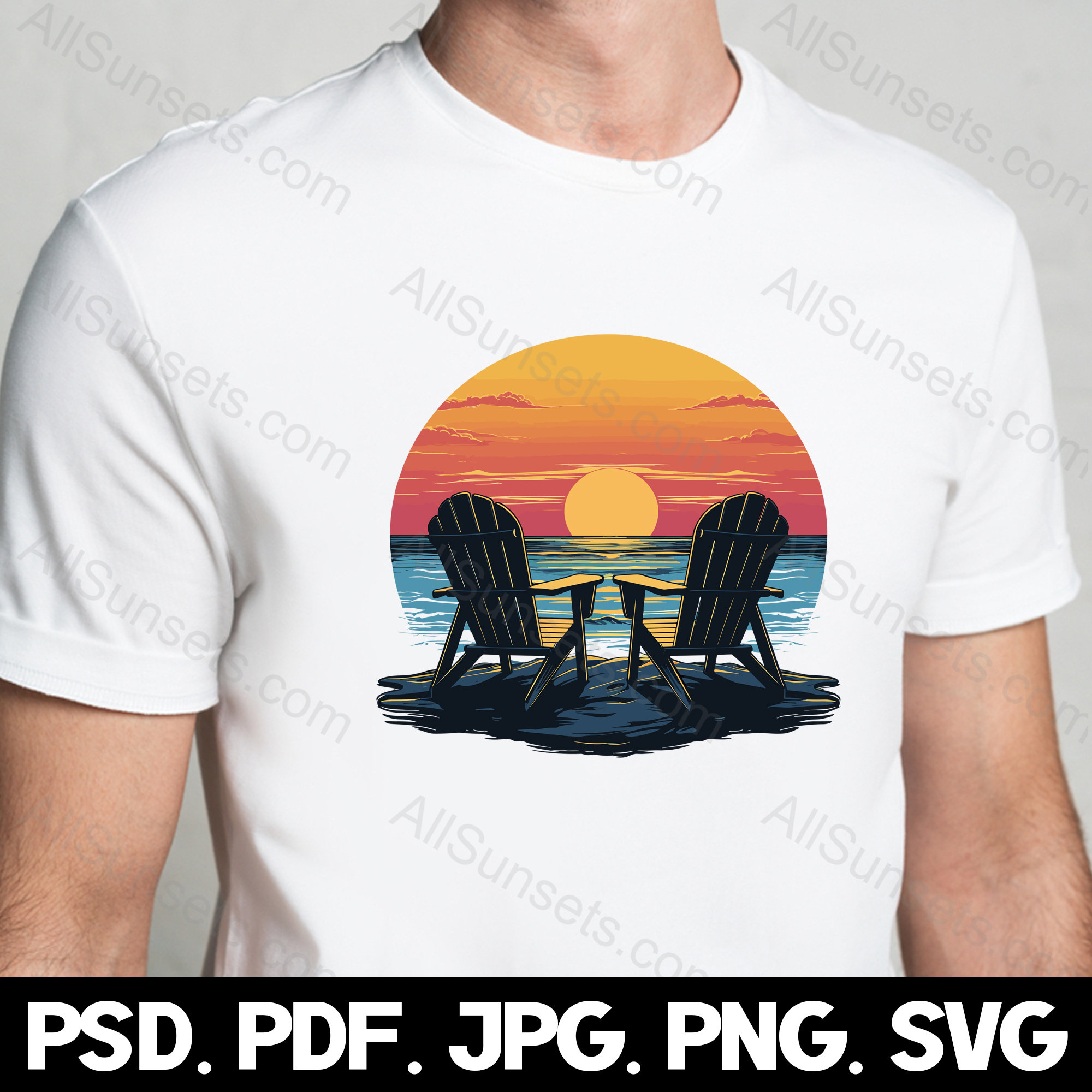 Adirondack Beach Chairs Facing Ocean Sunset Svg Png Jpg Pdf Psd File ...
