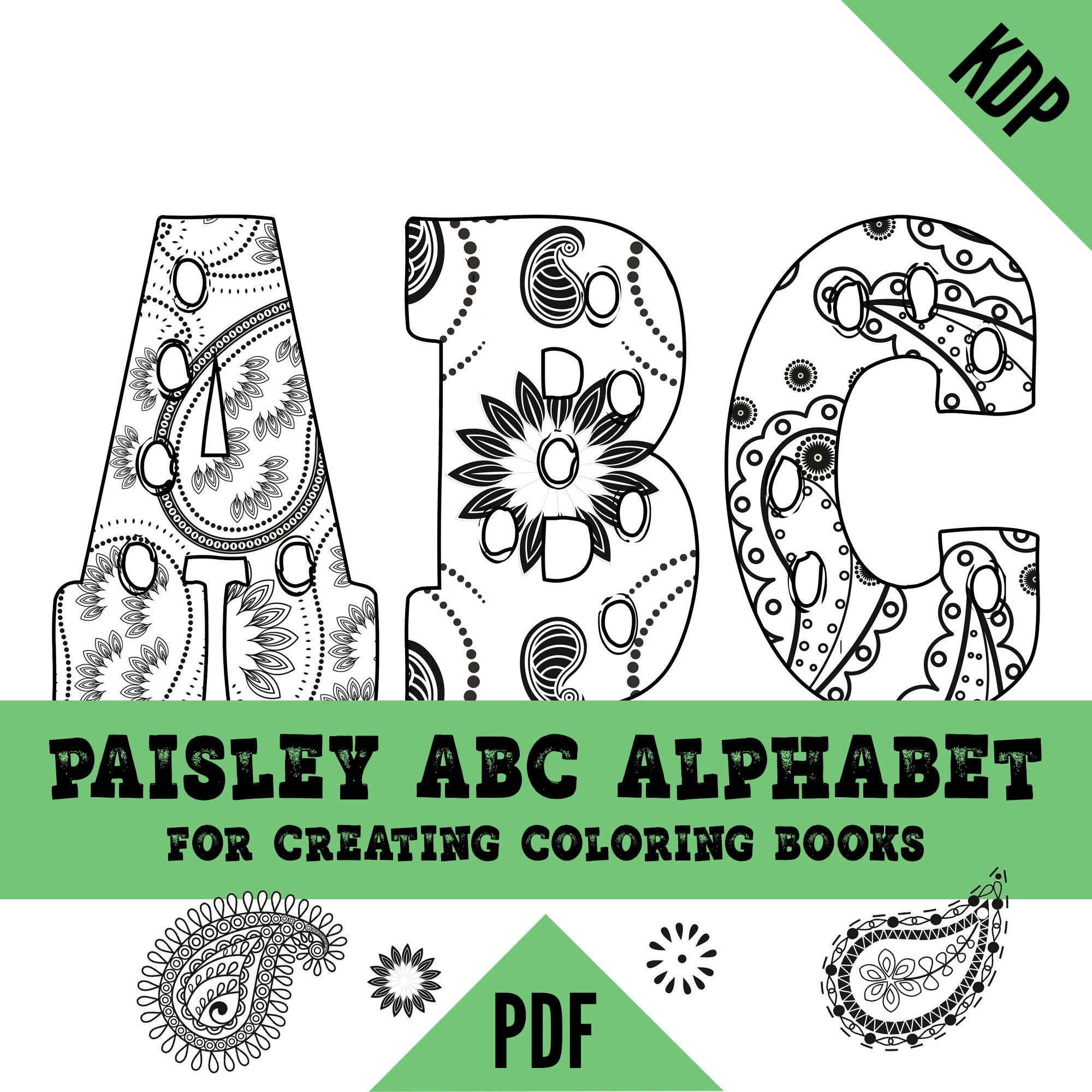 Download Kdp Alphabet Paisley Coloring Pages Sheets Pdf Abc Letters Etsy