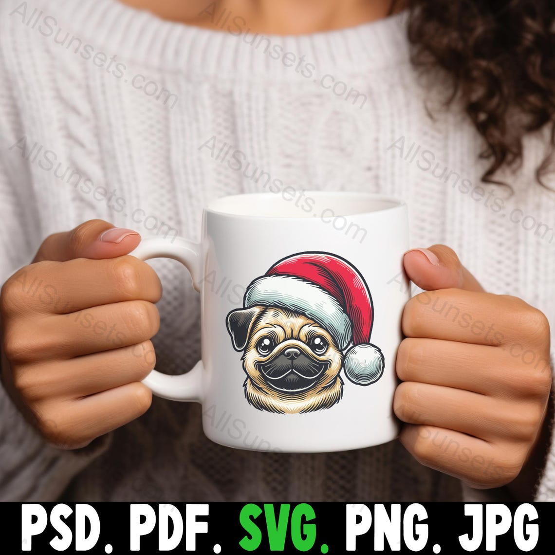 Cute Pug Wearing Santa Cap Svg Png Jpg Pdf, Psd is Single-layer File ...