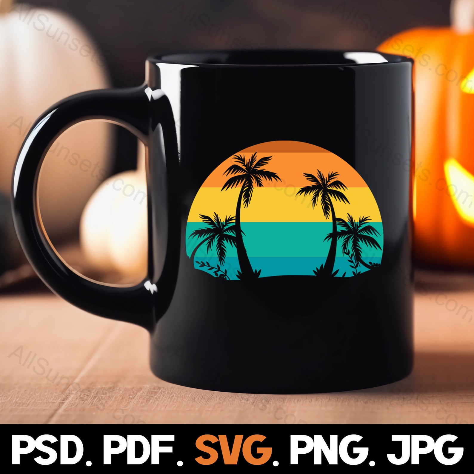 Retro Vintage Sunset PNG and SVG Cut File Beach Palm Trees Orange ...