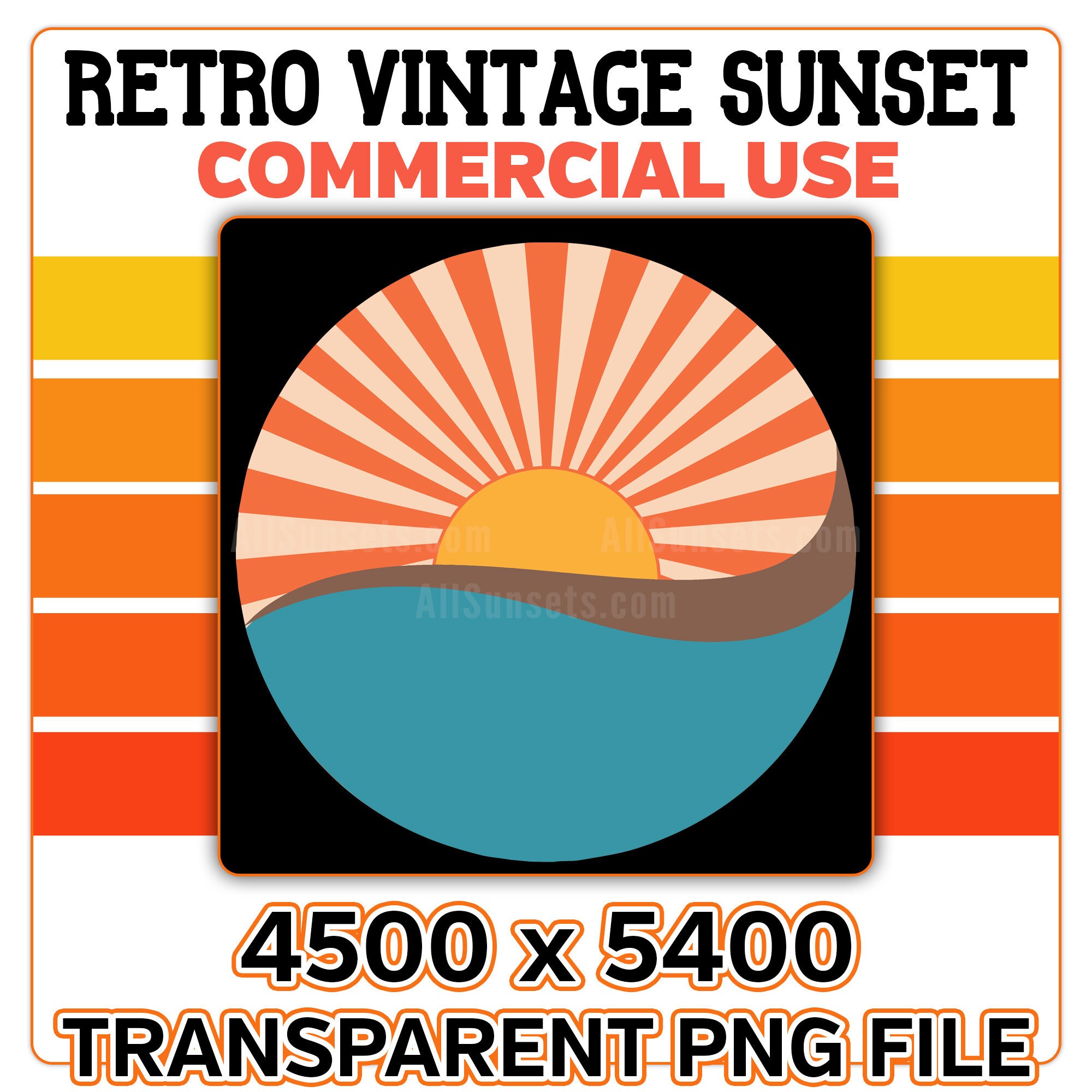 Retro Vintage Sunset Ocean Waves Sun Rays Svg Png Jpg Psd Pdf File ...