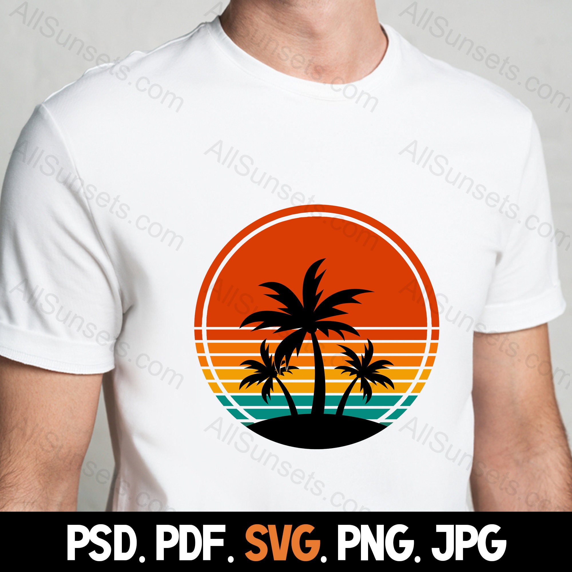 Palm Trees Beach Retro Sunset Graphic Clipart Summer Time Vacation Logo ...