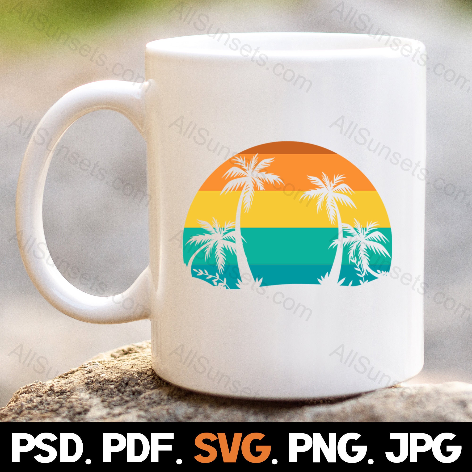 Retro Vintage Sunset PNG and SVG Cut File Beach Palm Trees Orange ...