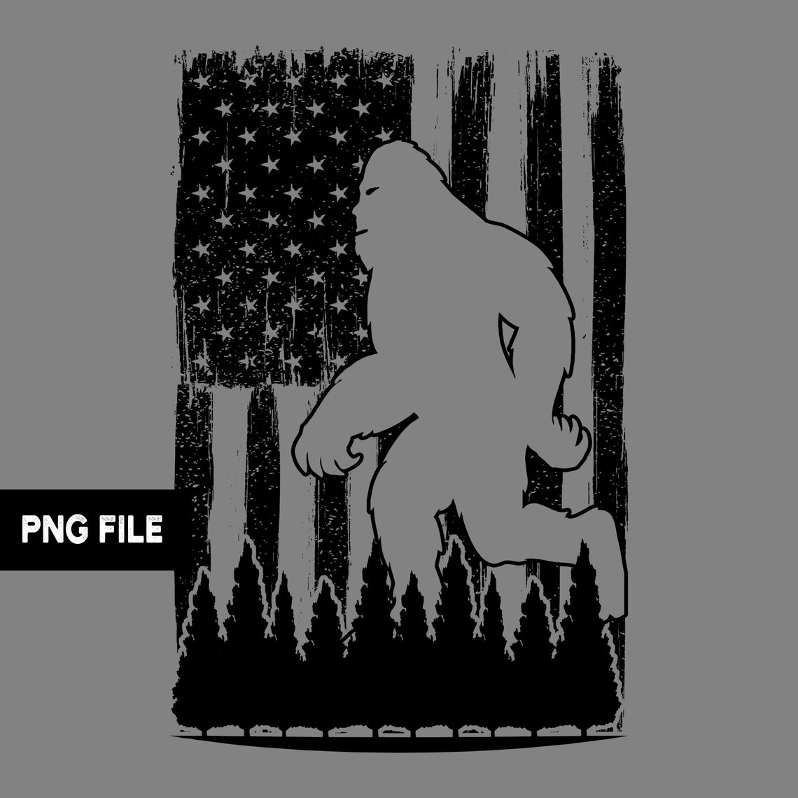 Bigfoot Forest American Flag PNG Files Transparent Patriotic | Etsy