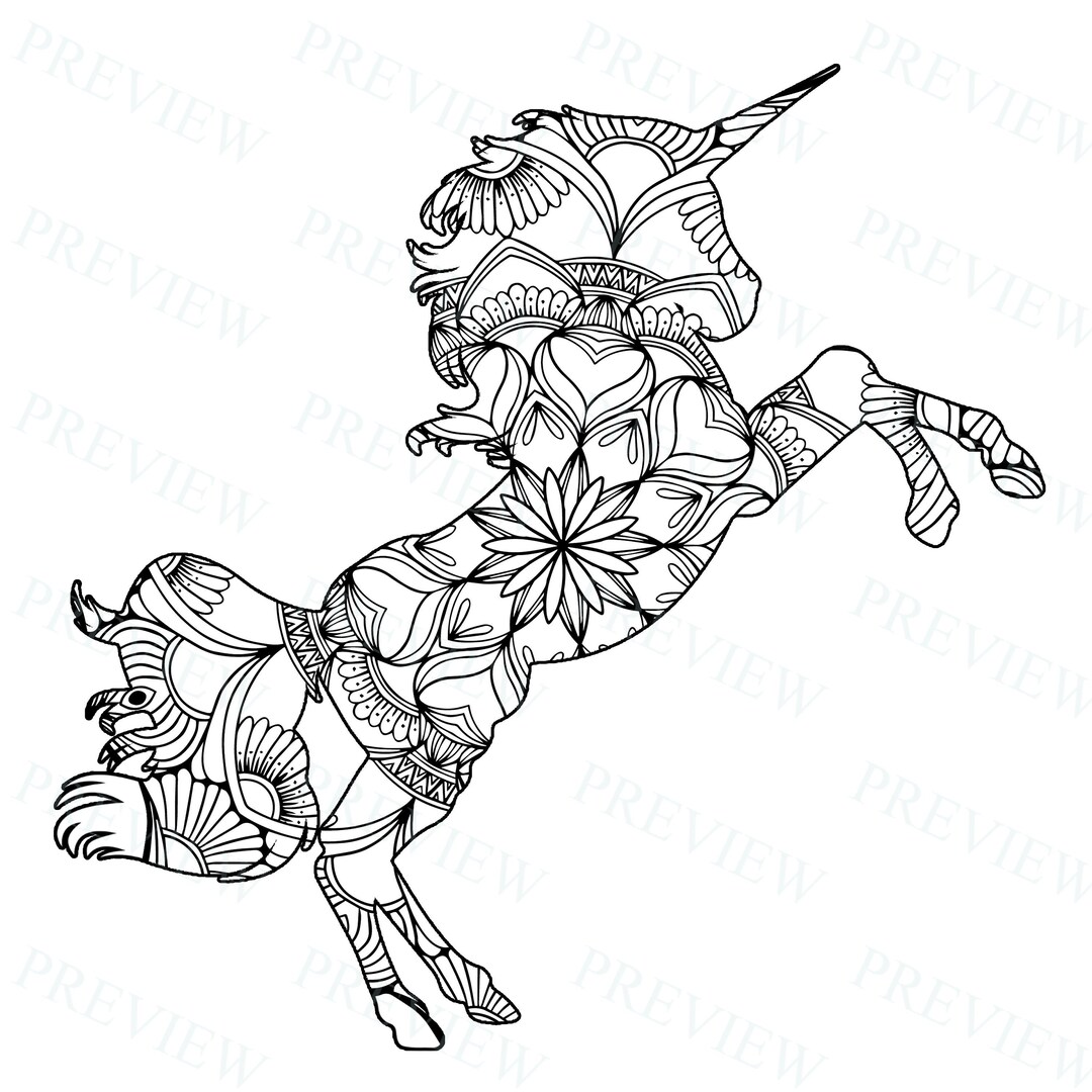 10 Mandala Unicorn Mandala Coloring Pages Commercial License Adorable ...
