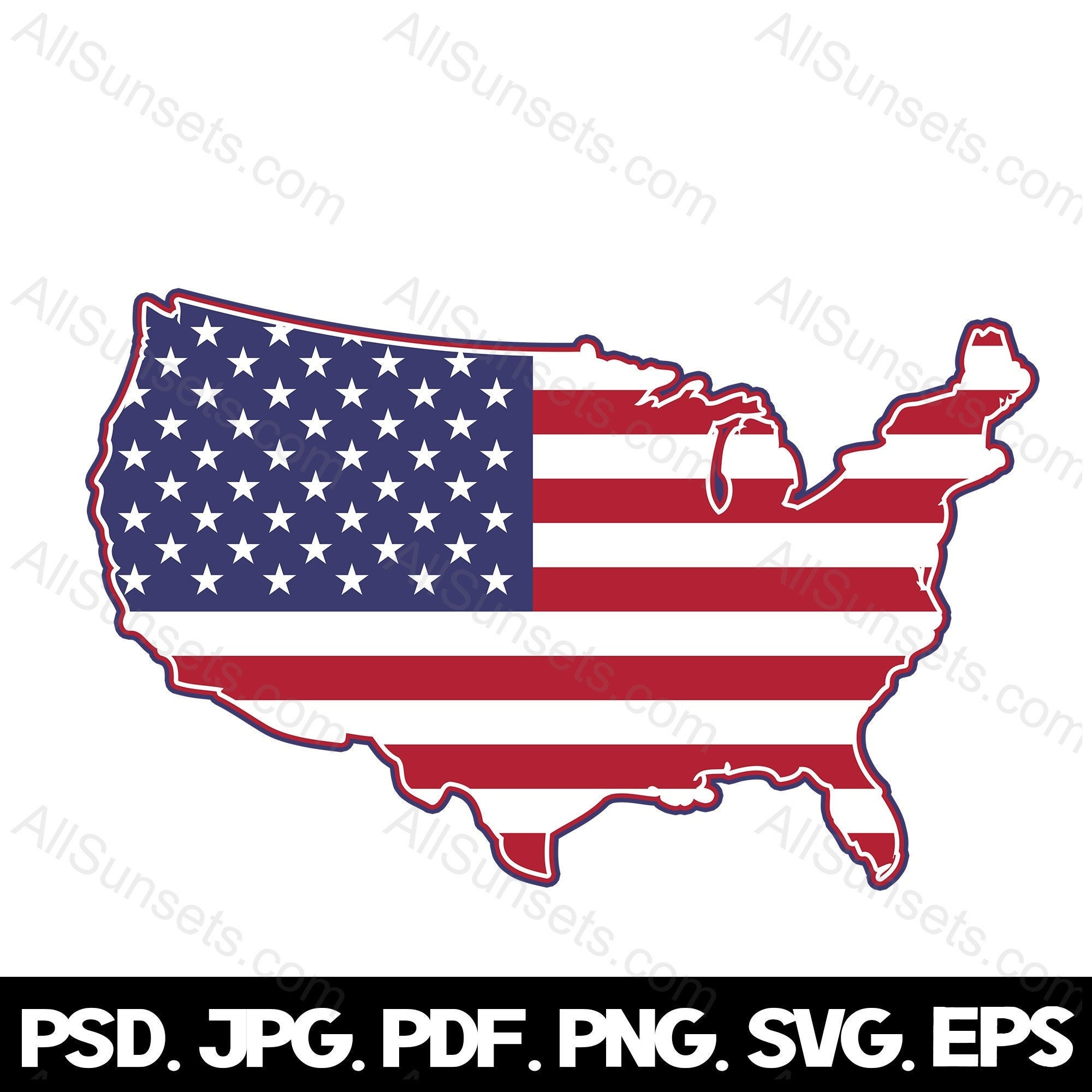 United States Outline Shape American Flag Graphic USA Silhouette