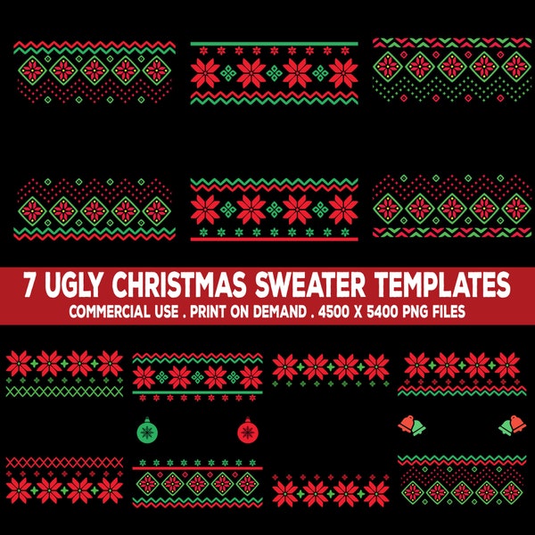 Ugly Christmas Sweater Clipart - Package #2 - 7 Xmas Tacky Templates - Holiday Crazy Party Commercial Print On Demand Use PNG SVG Files