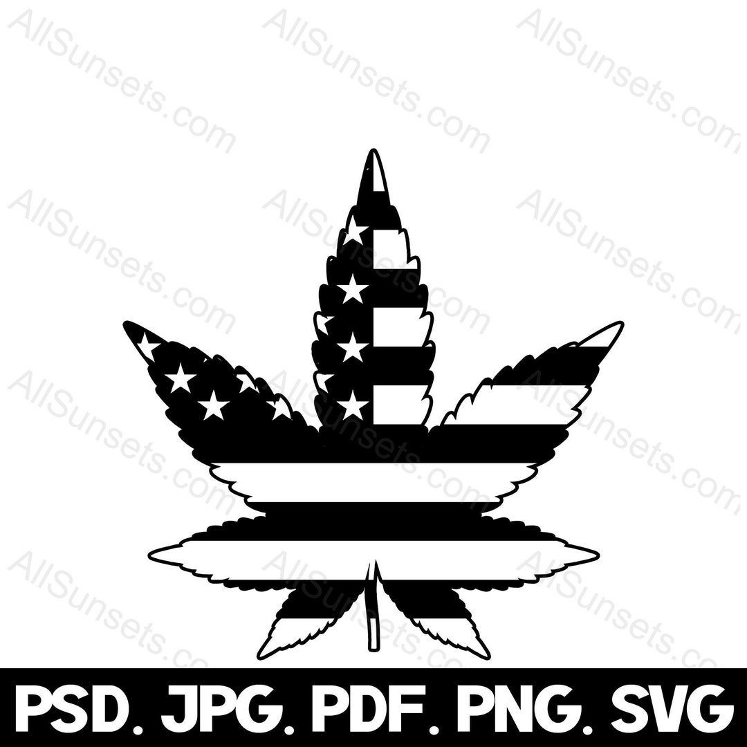 Marijuana Pot Leaf American Flag PNG SVG Cut Files Patriotic Clipart