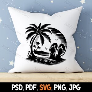 Flip Flops Palm Trees Silhouette svg png jpg pd pdf File Types Vector Beach Seashells Summer Commercial Use Print On Demand Image