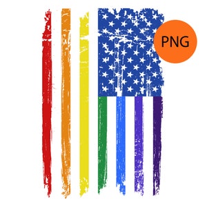 Rainbow American Flag PNG Transparent Pride Month LGBTQ Patriotic USA Utilisation commerciale Impression à la demande Graphic Clipart