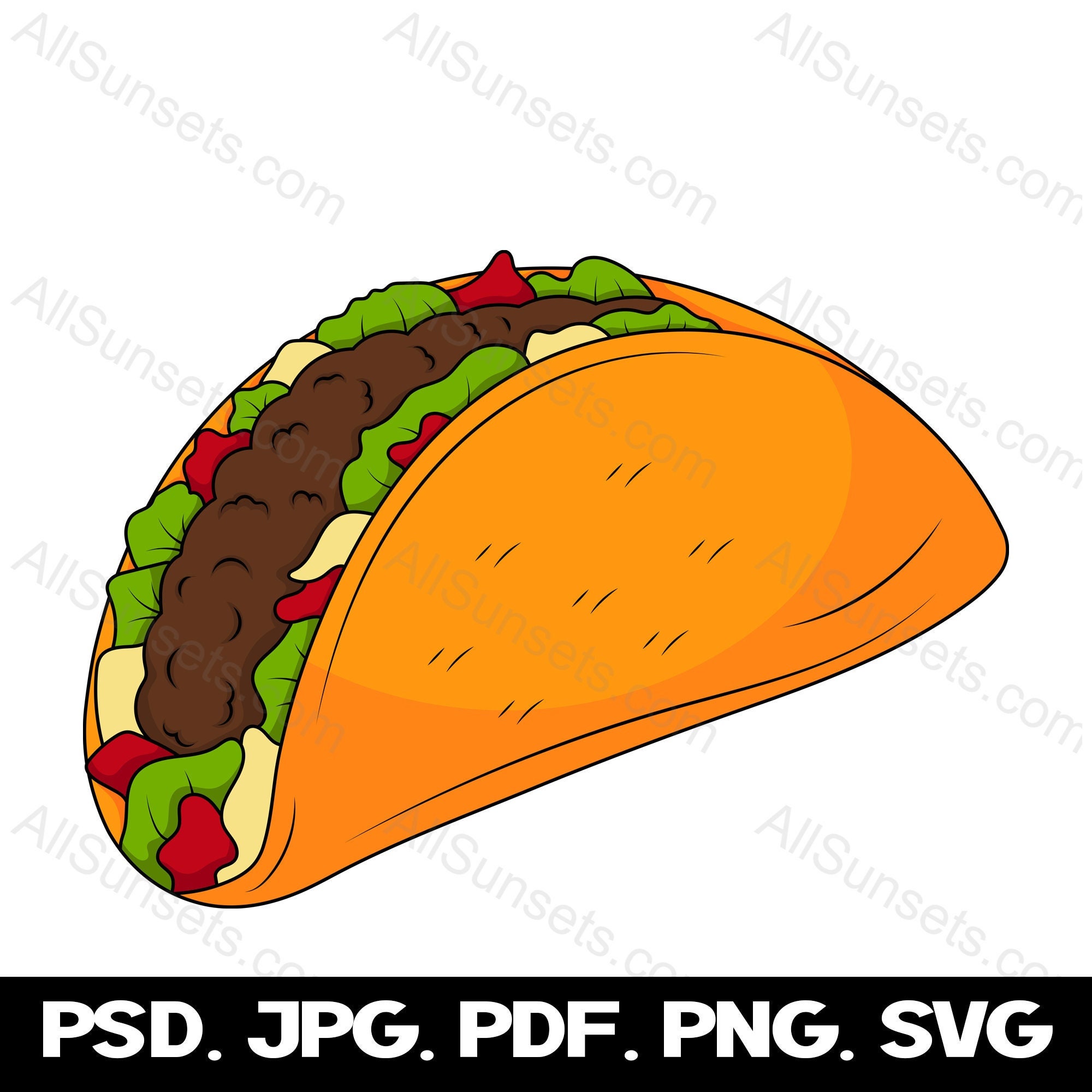 Taco SVG Spanish Food Clipart, Cinco De Mayo Vector, Mexican Hard Shell ...