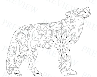 Målarbilder med mandala med vilda djur, djurillustrationer (8,5 x 11 PDF)