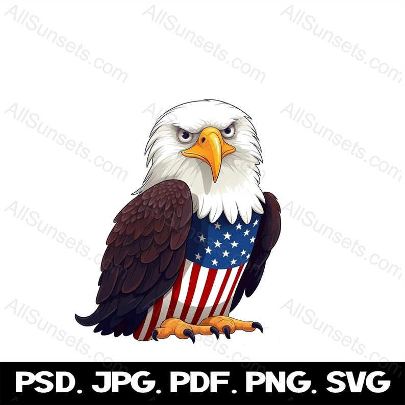 Patriotic American Bald Eagle Flag Svg Png Jpg Pdf Psd File Types US ...