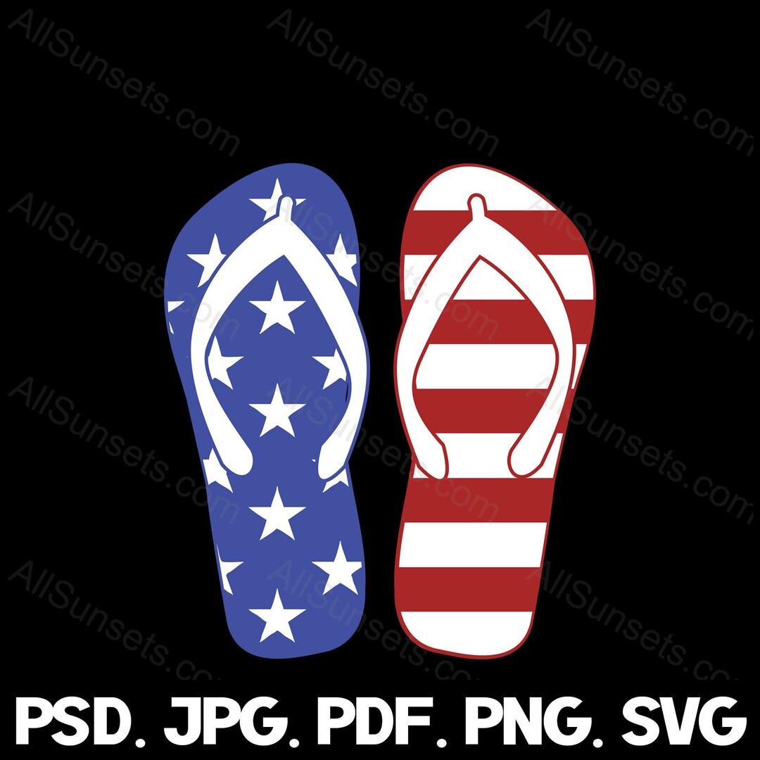Flip Flops American Flag Red White Blue PNG SVG Patriotic Clipart USA