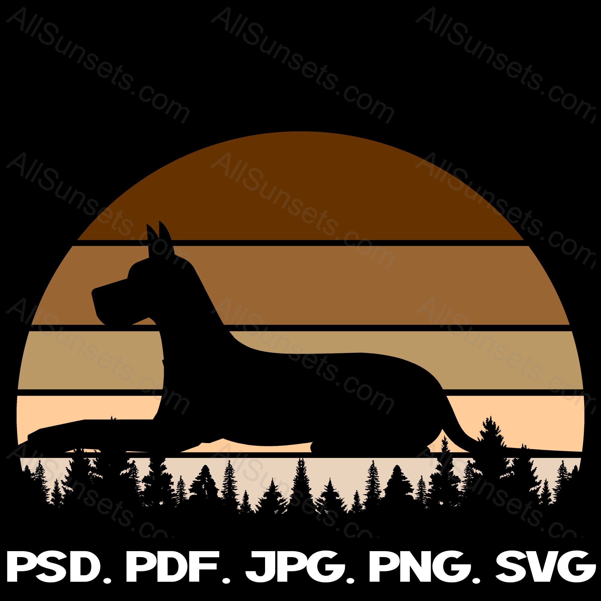 Dog Retro Vintage Sunset Svg Png Jpg Pdf Psd File Types Clipart Brown ...