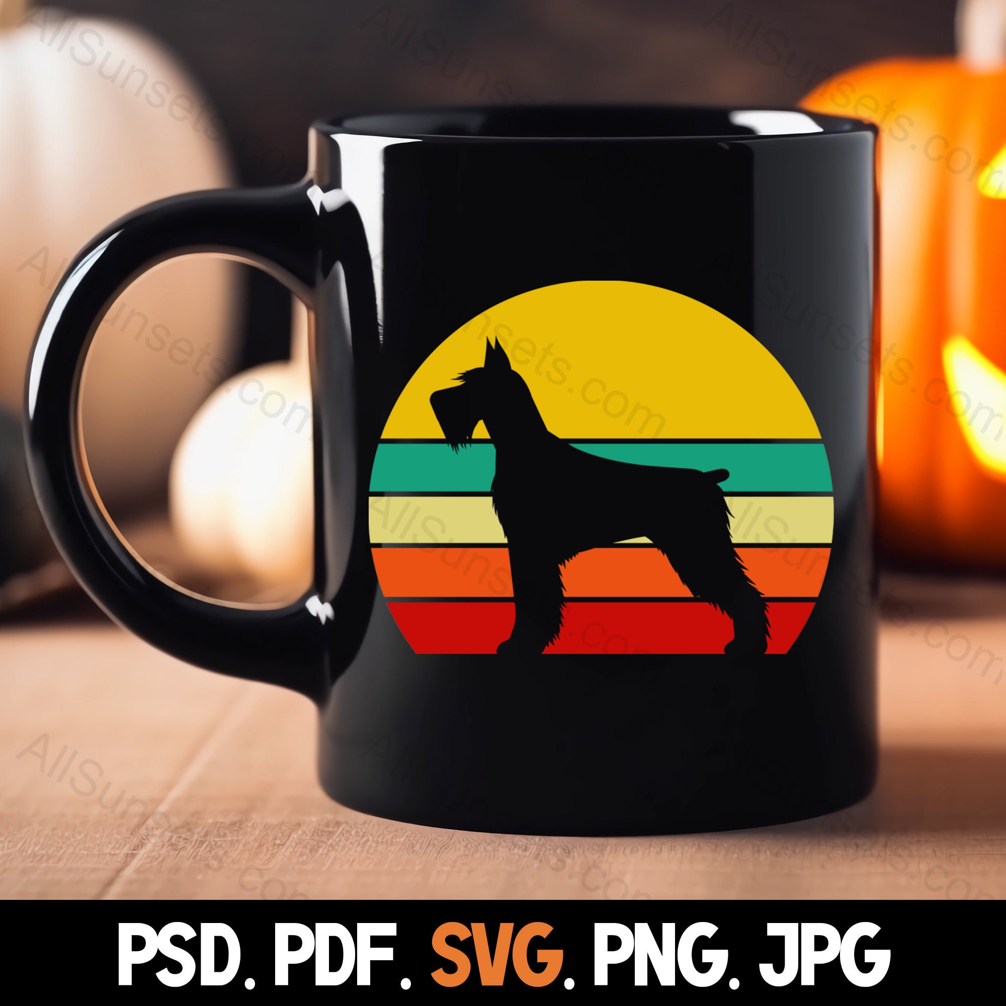 Dog Retro Vintage Sunset PNG and SVG Cut File Clipart Schnauzer Orange ...