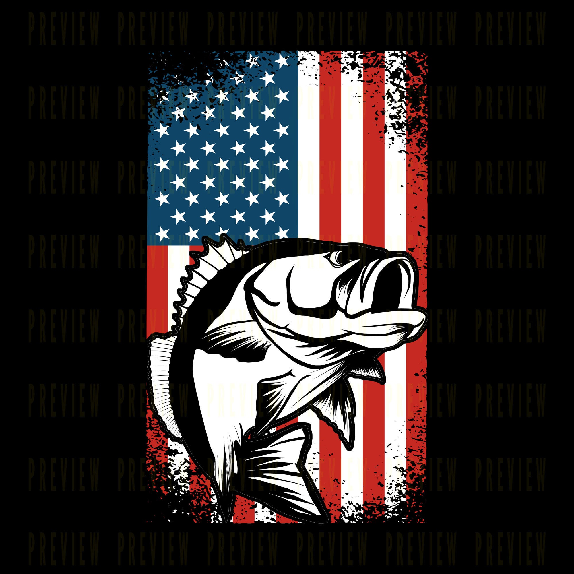 American Flag Bass Fishing PNG File Patriotic Fishermen | Etsy