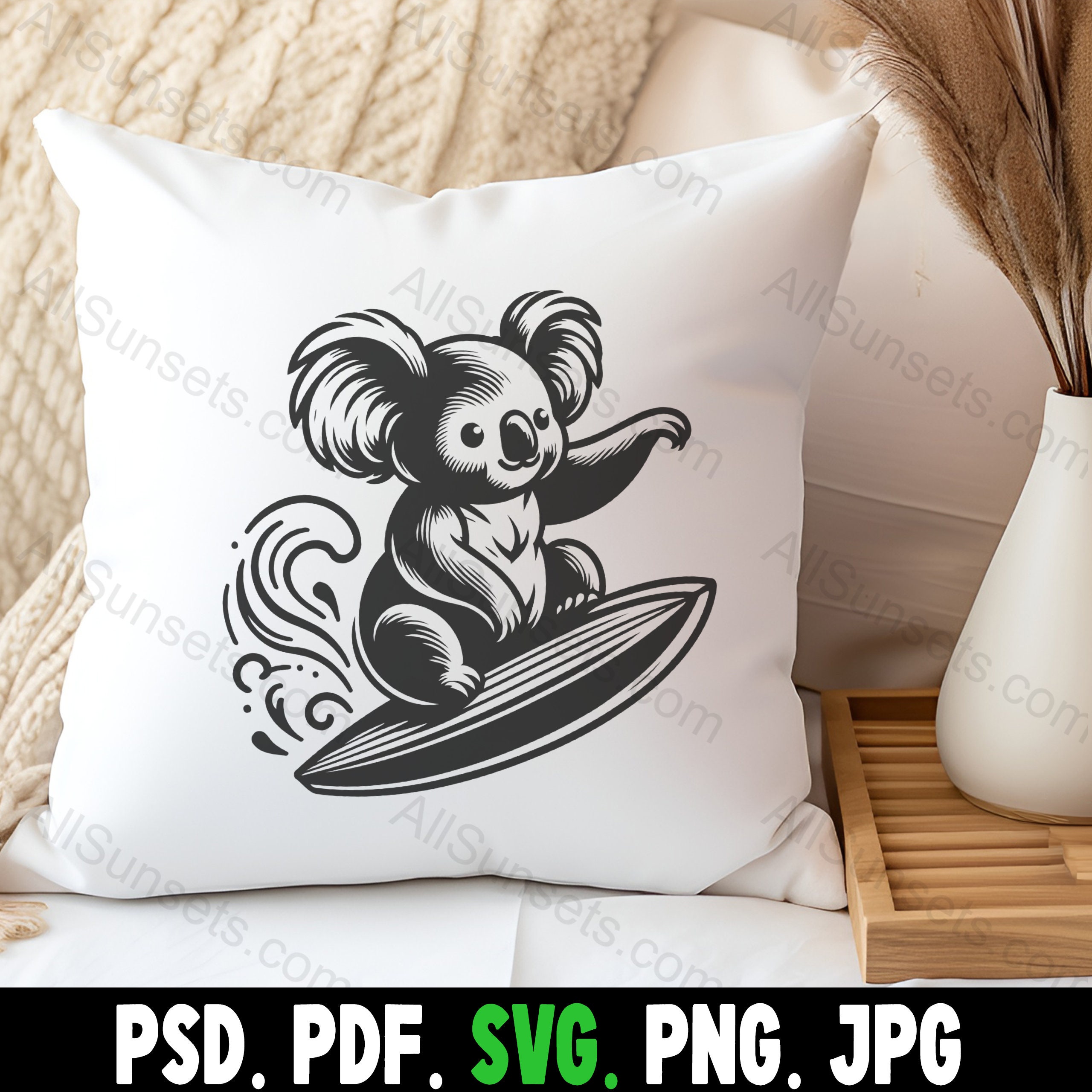 Koala Surfing Surfboard Silhouette Svg Png Pdf Jpg Psd Vector File ...