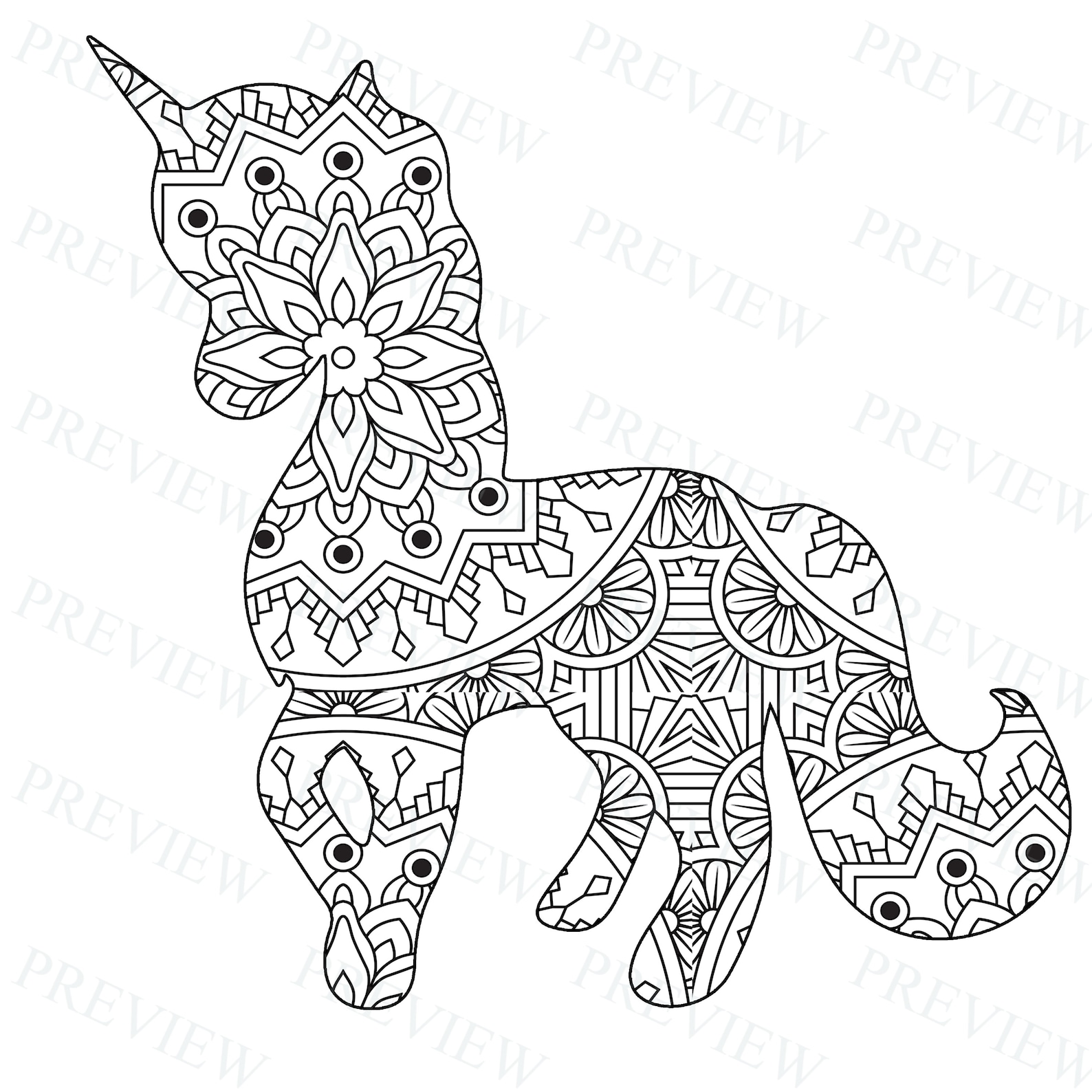 10 Mandala Unicorn Mandala Coloring Pages Commercial License - Etsy