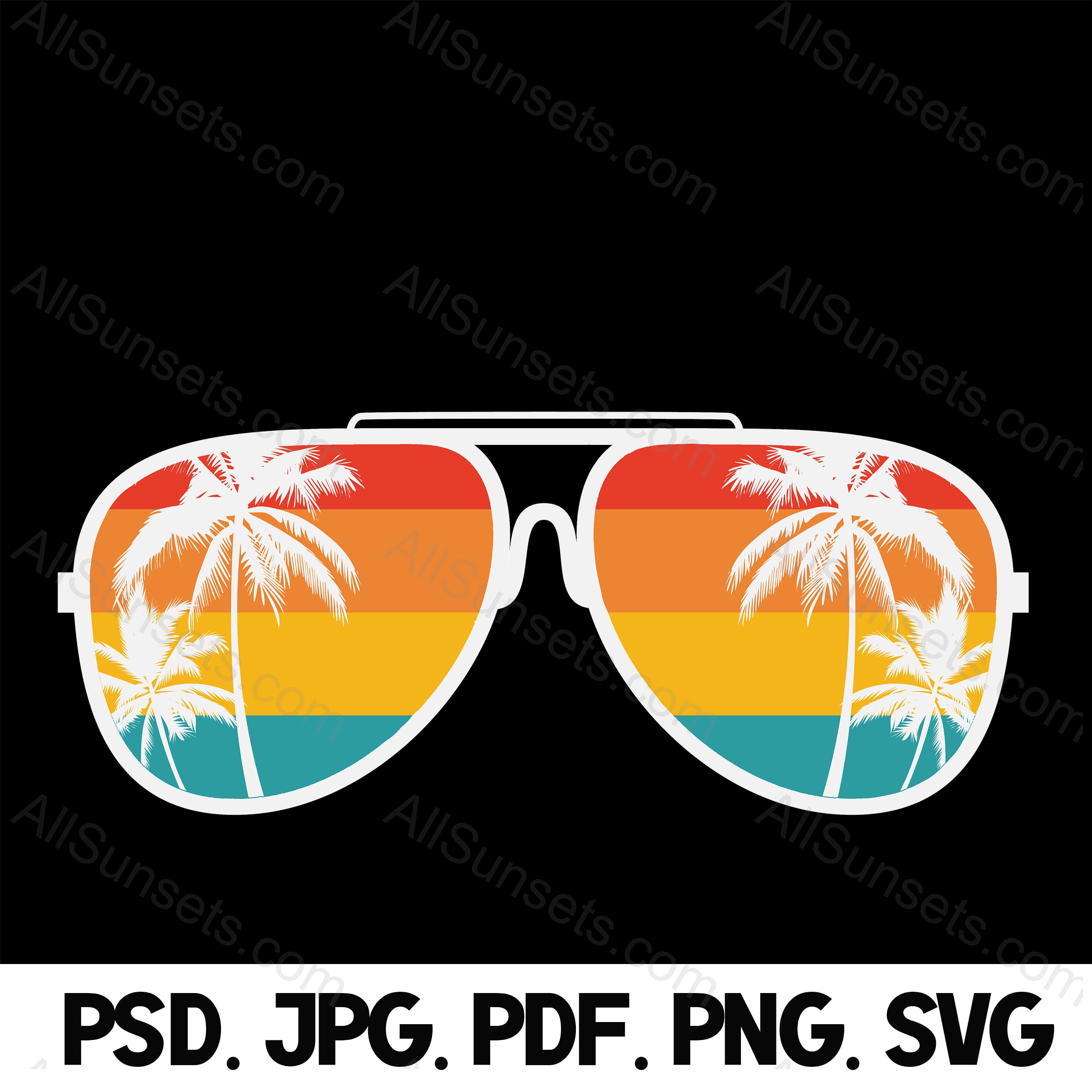 Beach Palm Tree Retro Sunglasses PNG Pdf Jpg Psd and SVG Cut Files