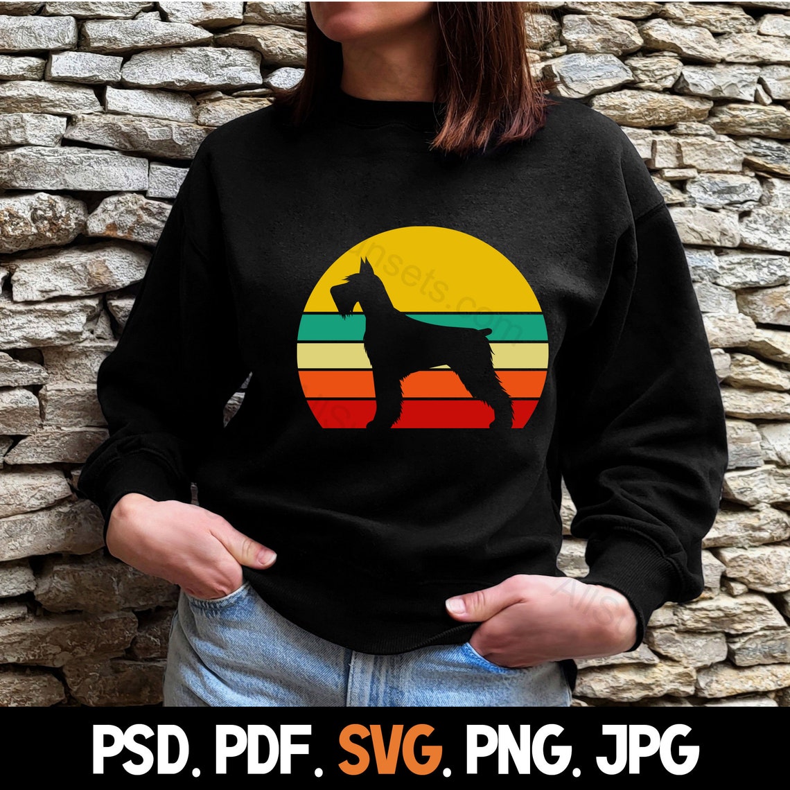 Dog Retro Vintage Sunset PNG and SVG Cut File Clipart Schnauzer Orange ...