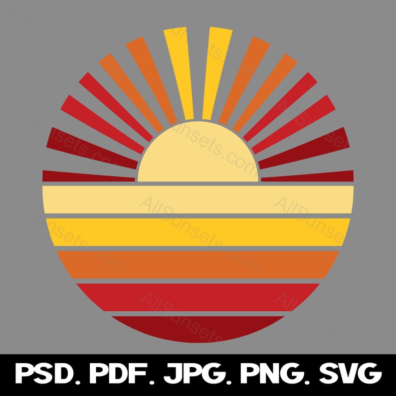 Svg File Sun Rays Retro Sun Rays Full Circle Sunset Svg Png Jpg Psd Pdf File Types ...