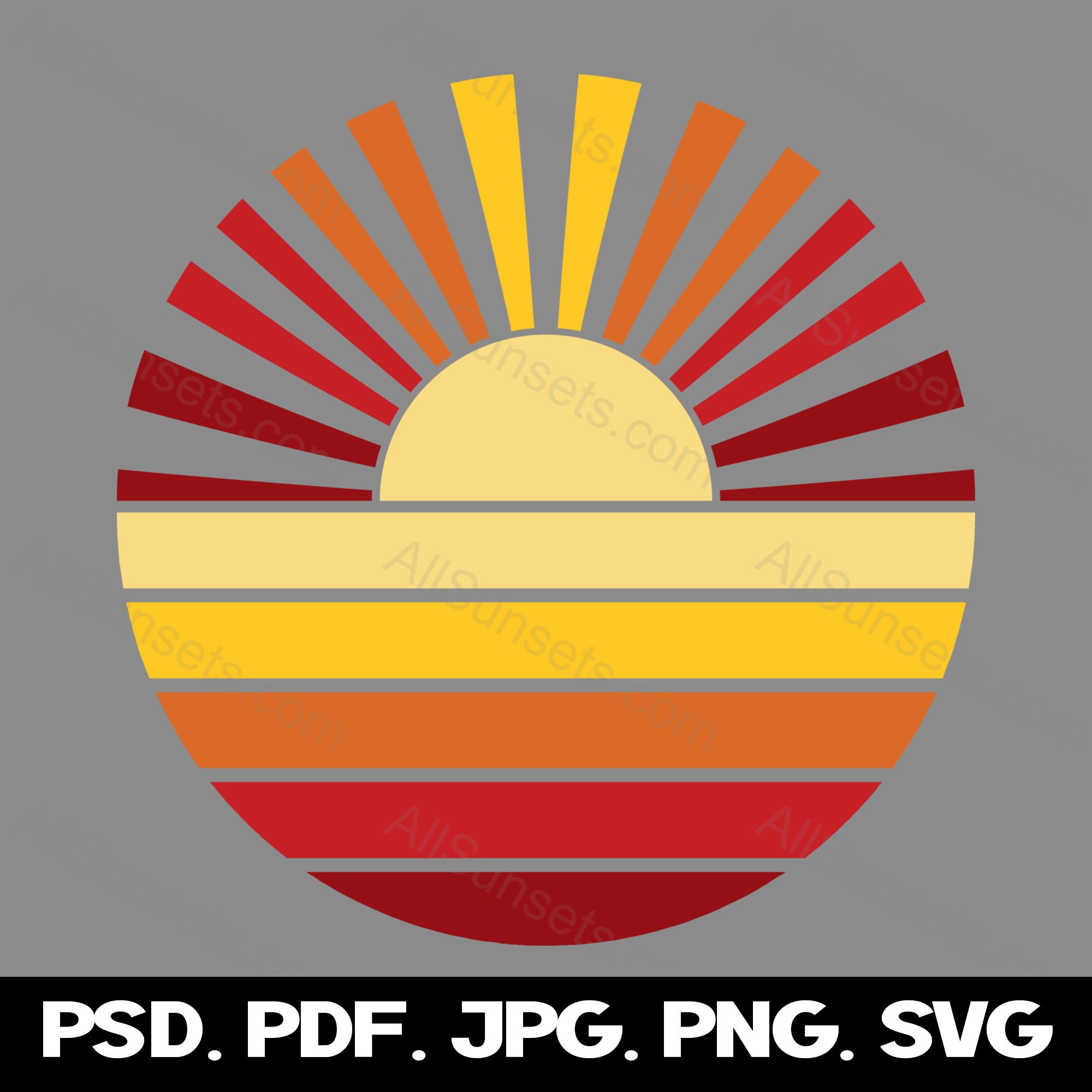 Retro Sun Rays Full Circle Sunset Svg Png Jpg Psd Pdf File